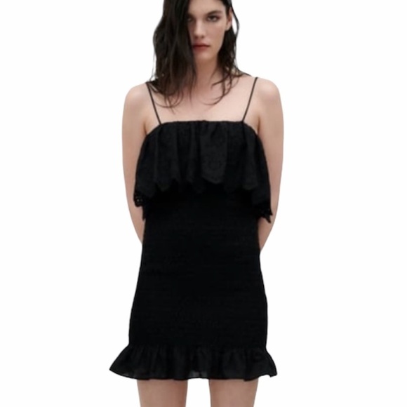Zara Embroidered Eyelet Ruffled Dress Medium - Picture 1 of 6